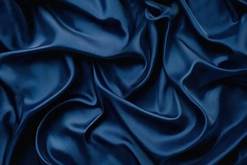 Deep navy blue silk fabric drapes in soft folds