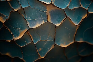 Abstract Cracked Blue Paint Texture. Geometric Patterns and Glossy Organic Surfaces in Contemporary Fine Art Design