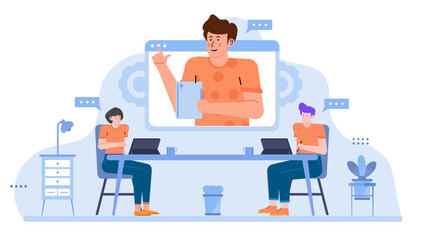 Suitable for online communication, work from home concept, digital meetings, virtual team collaboration, distance learning, and remote business discussions.