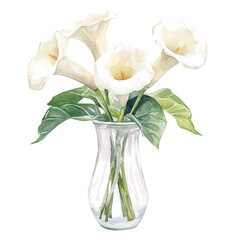 A Angels Trumpet In A Vase, watercolor clipart vector, high quality, isolated on a white background.