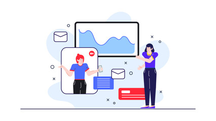 Two women engaged in a virtual meeting. Suitable for illustrating remote work, online communication, virtual meetings, female empowerment content.