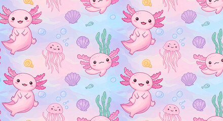 Axolotl Underwater Friends Wallpaper Background