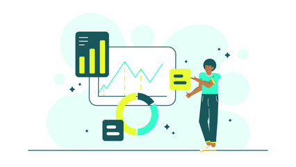 Man pointing to a chart with data, showing financial analysis. Ideal for business presentations, reports, data analysis concepts, and financial blogs.