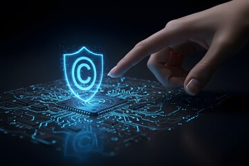 Digital Copyright Protecting Intellectual Property in the Digital Age Technology Concept Illustrated on Processor, Generated AI