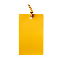 A yellow tag with a string hanging against a  transparent background