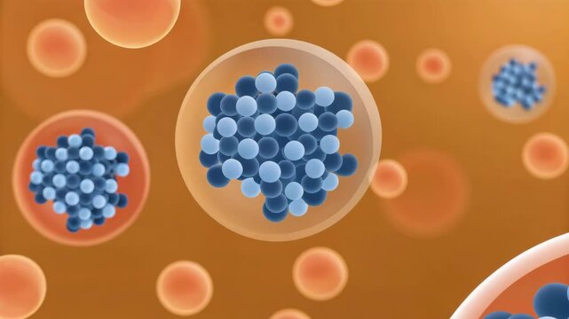 Active pharmaceutical ingredient API molecule cluster inside microscopic capsule and spheres representing essential drug components for effective