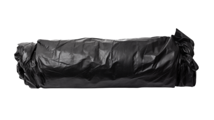 A crumpled black plastic sheet on a transparent background view