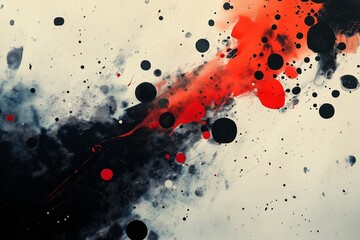 Contemporary Abstract Art. Vibrant Red and Black Ink Splatter with Bold Color Splash