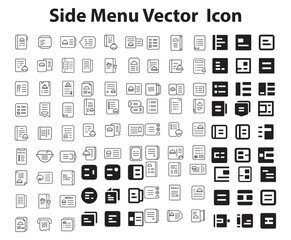 Side menu vector icon. ui menu icon set. Hamburder mobile buttons symbol. Sign app buttons vector flat. Pro Vector. Applications menu set icon. Squares, circles, tiles, captures, pictograms.svg