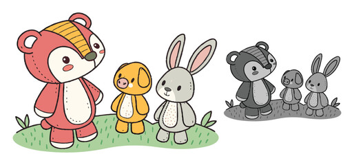 Adorable colorful cartoon animals depicted in a childrens illustration for nursery decorations or educational purposes