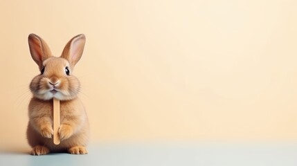 cute animal pet rabbit or bunny brown color smiling and laughing isolated with copy space for easter background, rabbit, animal, pet, cute, fur, ear, mammal, background, celebration, generate by AI