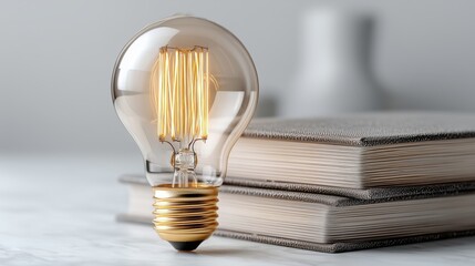 Light Bulb Next to Stacked Books