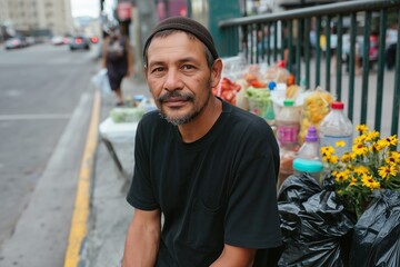 Street vendor man smiling on a street