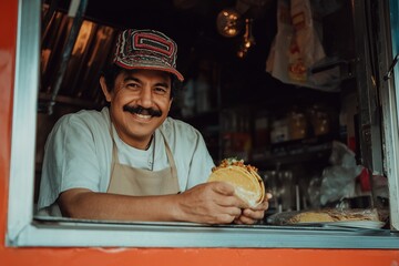 Man smiling inside a food truck
