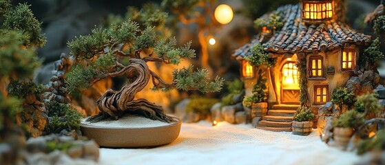 Illuminated Bonsai & Cottage