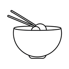 Simple line drawing of a bowl of noodles and chopsticks