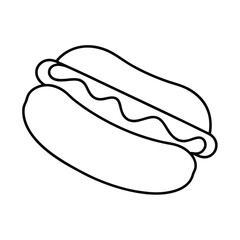 Simple line drawing of a hot dog in a bun