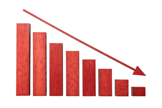  Declining bar graph with red arrow indicating PNG Image