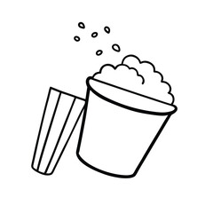 Line drawing of popcorn in a bucket spilling over