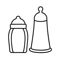 Baby bottle and condom line drawing illustration