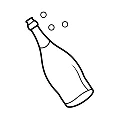 Line drawing of champagne bottle popping bubbles celebration