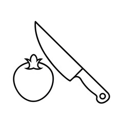 Line drawing of knife and tomato ready to chop