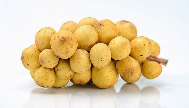 A Close Up Shot of Freshly Harvested Lanzones Fruit on a White Background These Tropical Fruits are Ready to Eat