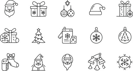 Christmas holiday symbols in simple outlines