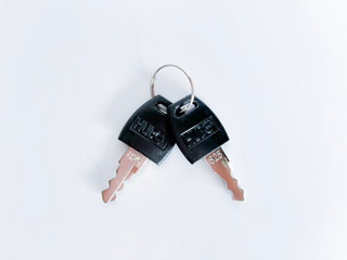 Pair of Car Keys with Black Key Fobs on White Background