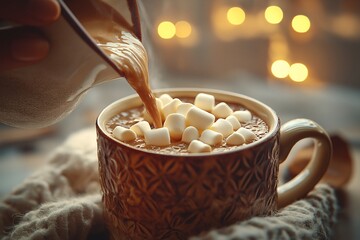 Cozy Winter Warmers. Indulgent Hot Chocolate with Marshmallows and Whipped Cream for the Festive Season