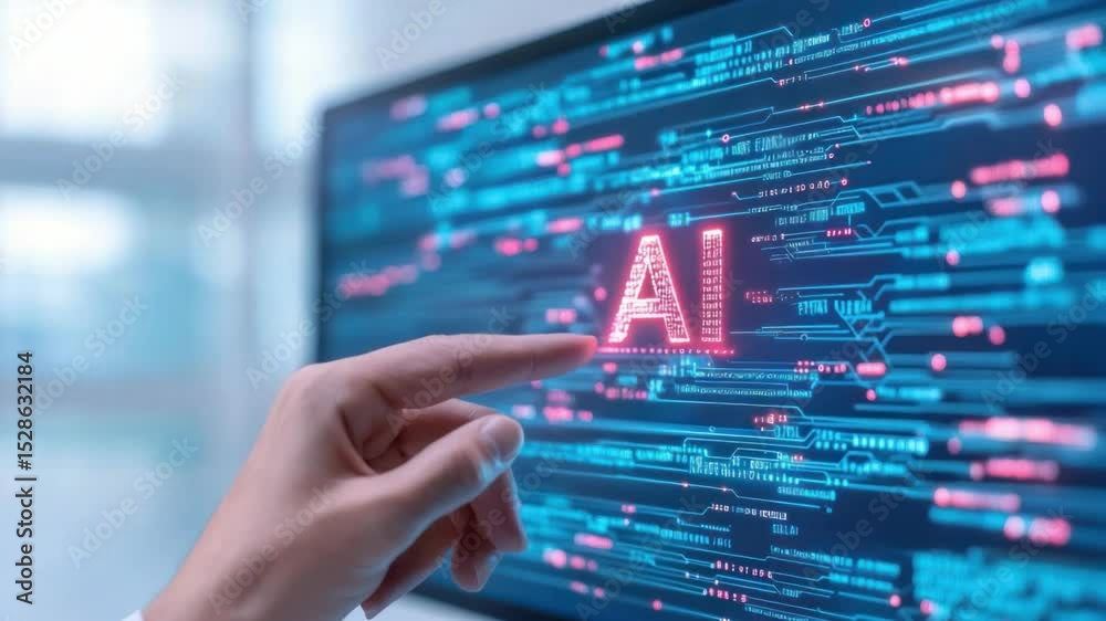 Poster ai innovation: a finger points to the glowing 