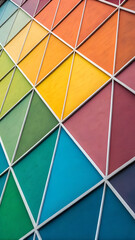 Colorful Triangular Panels with White Frames Abstract Geometric Wall Design Modern Architecture and Vibrant Color Palette