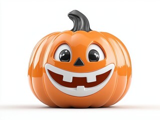 Cartoon Halloween Pumpkin Decoration with Friendly Smile on White Background
