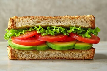 Vibrant Vegetable Sandwich Stack with Fresh Ingredients on Whole Grain Bread - Healthy, Appetizing, Plant-Based Culinary Art