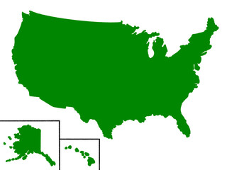アメリカ合衆国の地図（州境線なし）グリーン