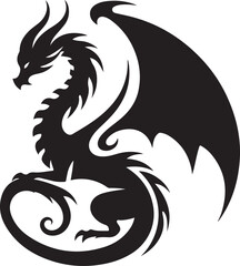 Powerful Black Dragon Silhouette - Mythical Creature Vector Design