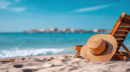 Relaxing beachside with a straw hat on a sunny day by the ocean