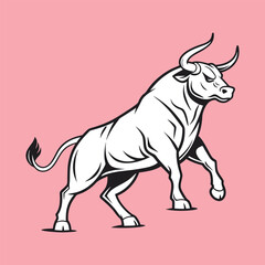 Rearing Bull Vector Illustration on Pink Background