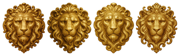 PNG Regal lion head emblems, element set on transparent background