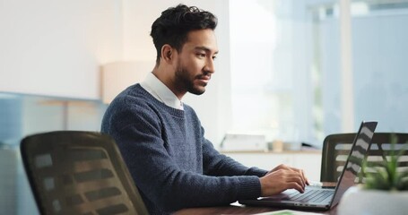 Typing, laptop and businessman in office for research on global stock market for investment trading. Technology, finance report and financial manager with computer for online proposal in workplace. - Powered by Adobe