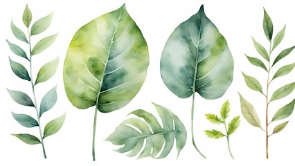 watercolor plant leaf set