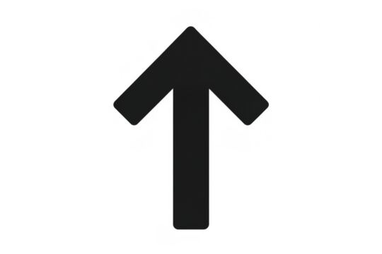 Black arrow directing upward, positioned against transparent backdrop, signaling vertical progression or navigation guidance