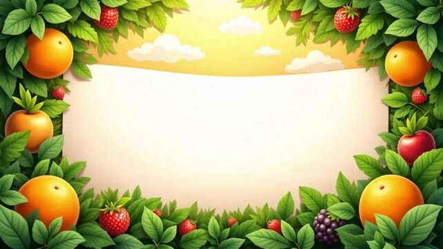 frame of fruits and leaves