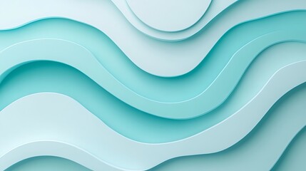Fototapeta premium Light teal and light blue layered wavy design.
