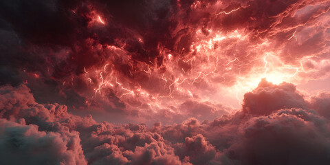 Fiery Storm Cloudscape: A dramatic cloudscape explodes with fiery red and orange hues, creating a powerful and awe-inspiring visual spectacle.