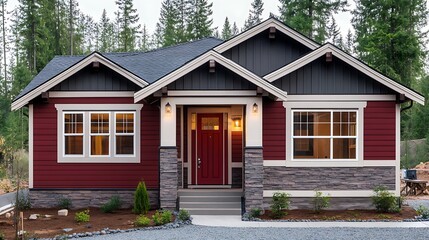 Charming curb appeal: A modern craftsman style home nestled in a serene forest setting
