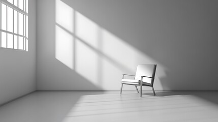 Empty room with sunlit shadows and a single chair.