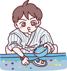 真剣にスーパーボールすくいを楽しむ男の子のイラスト