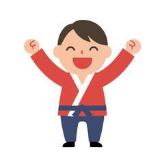 Cheerful Cartoon Karate Kid Celebrating Victory