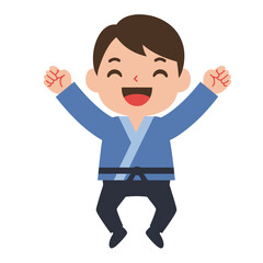 Happy Boy in Karate Gi Jumping for Joy Cartoon